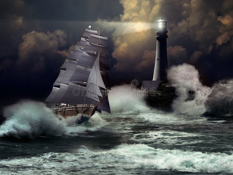 Sailboat under storm stock illustration