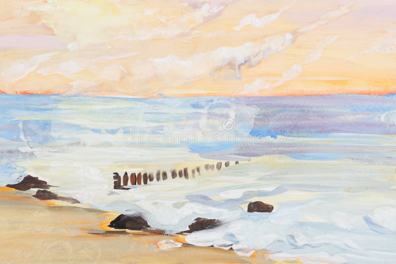 Sea landscape and sunset painting vector illustration Sea landscape and sunset painting vector illustration