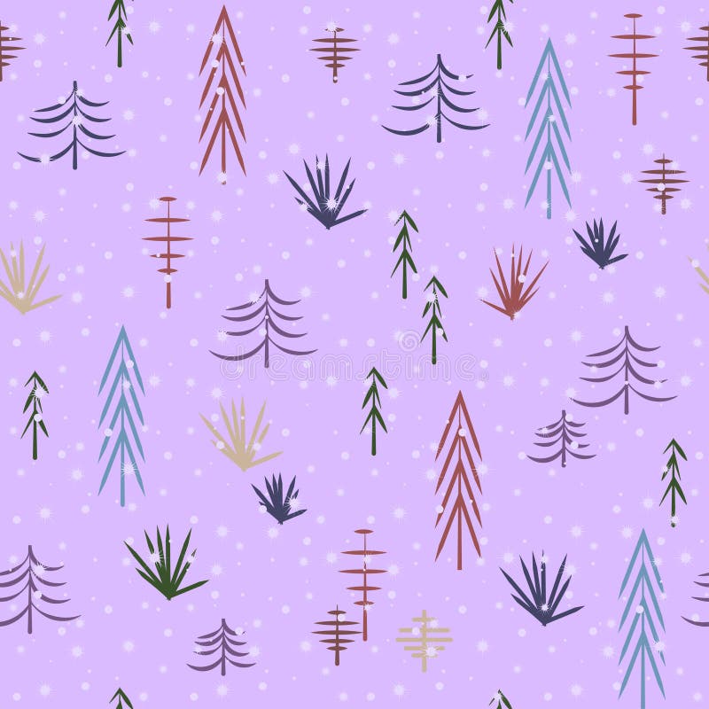 Seamless New Year and Merry Christmas pattern. Children`s drawing of trees in snow. stock illustration Seamless New Year and Merry Christmas pattern. Children`s drawing of trees in snow. stock illustration