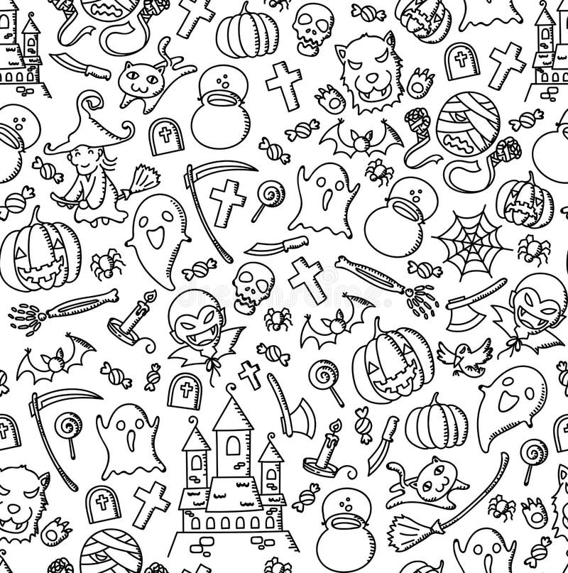 Seamless pattern background Halloween kids hand drawing set royalty free illustration