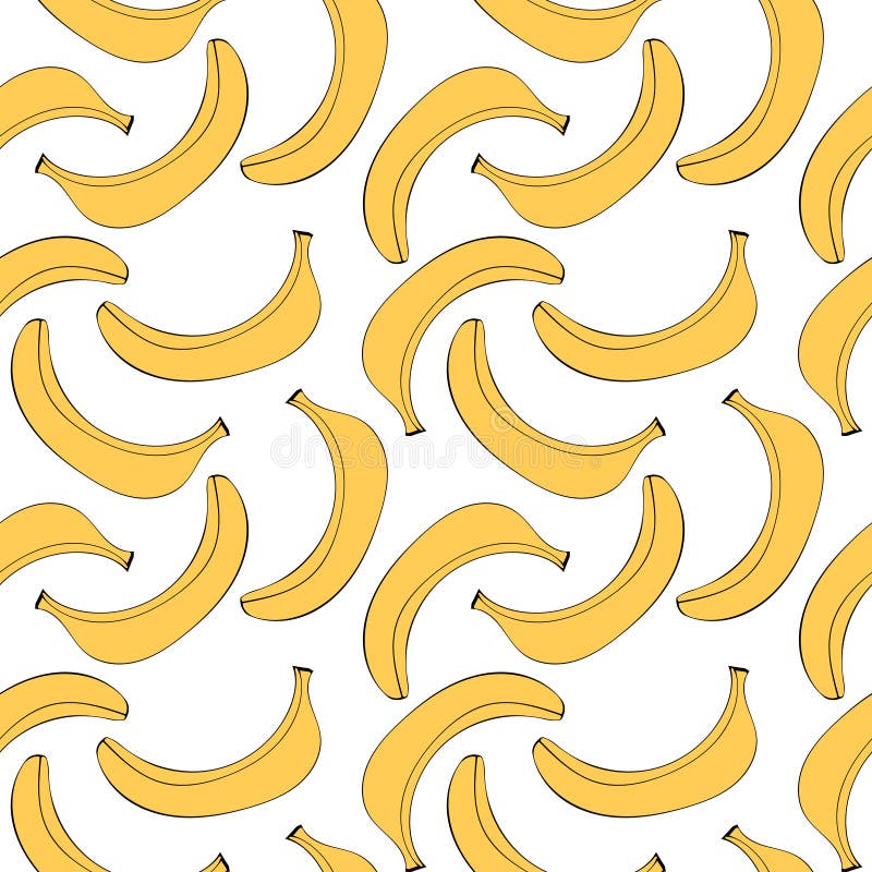 Seamless pattern  with bananas. Linear doodle drawing of fruit in minimalism style. Modern summer print. Yellow fruit royalty free illustration