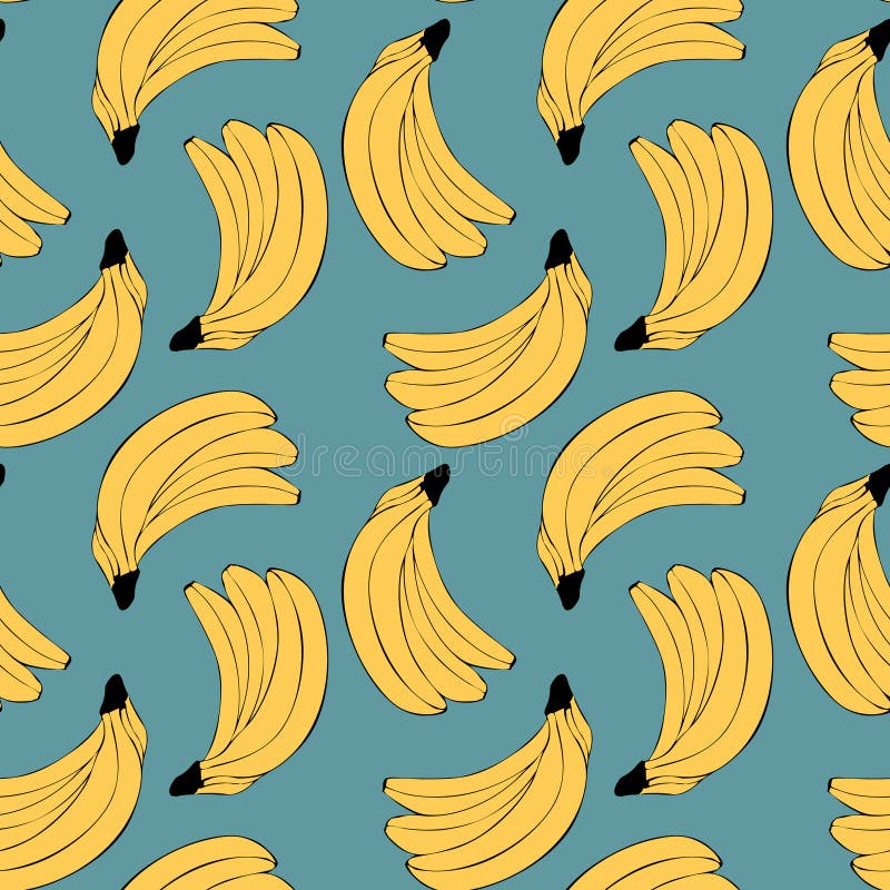 Seamless pattern  with bananas. Linear doodle drawing of fruit in minimalism style. Modern summer print. Yellow fruit vector illustration