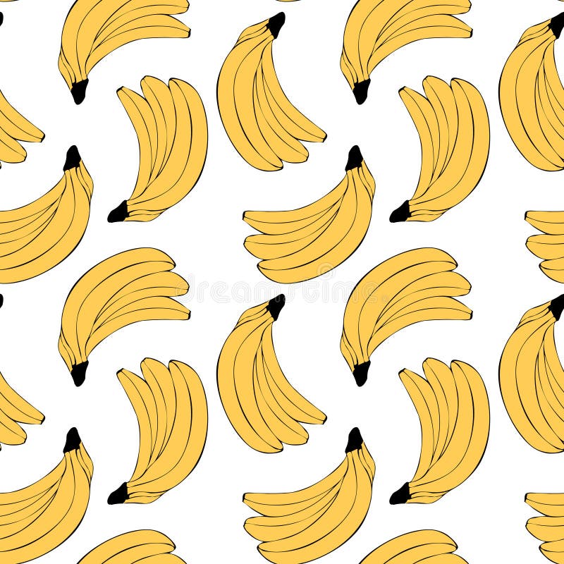 Seamless pattern  with bananas. Linear doodle drawing of fruit in minimalism style. Modern summer print. Yellow fruit vector illustration