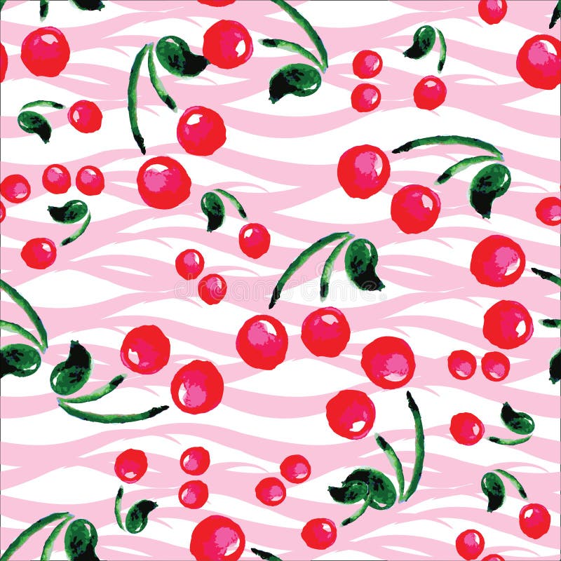 Seamless pattern with cherries . Hand drawing watercolor. Seamless pattern can be used for wallpaper, pattern fills, web page backgrounds, surface textures vector illustration