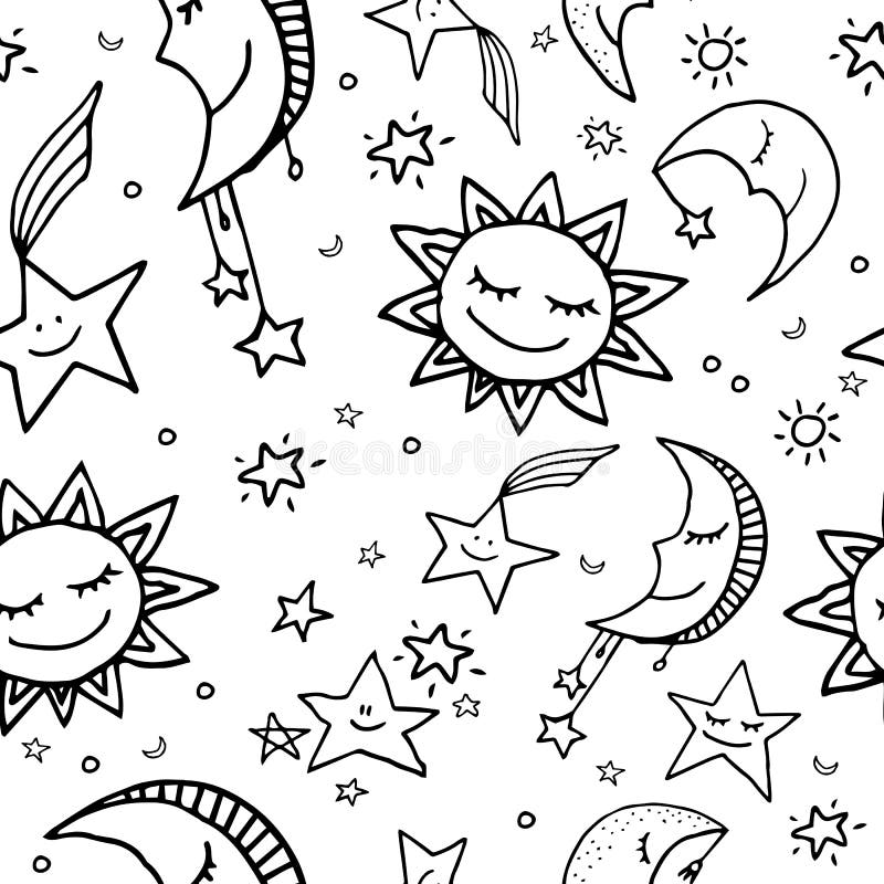 Seamless pattern of sun, moon and stars royalty free illustration Seamless pattern of sun, moon and stars royalty free illustration