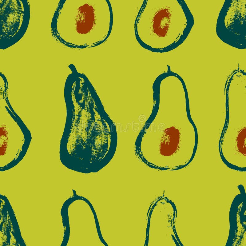 Seamless summer pattern with green avocado vector background. Hand drawn ripe tropical fruit. Perfect for wallpapers, pattern royalty free illustration