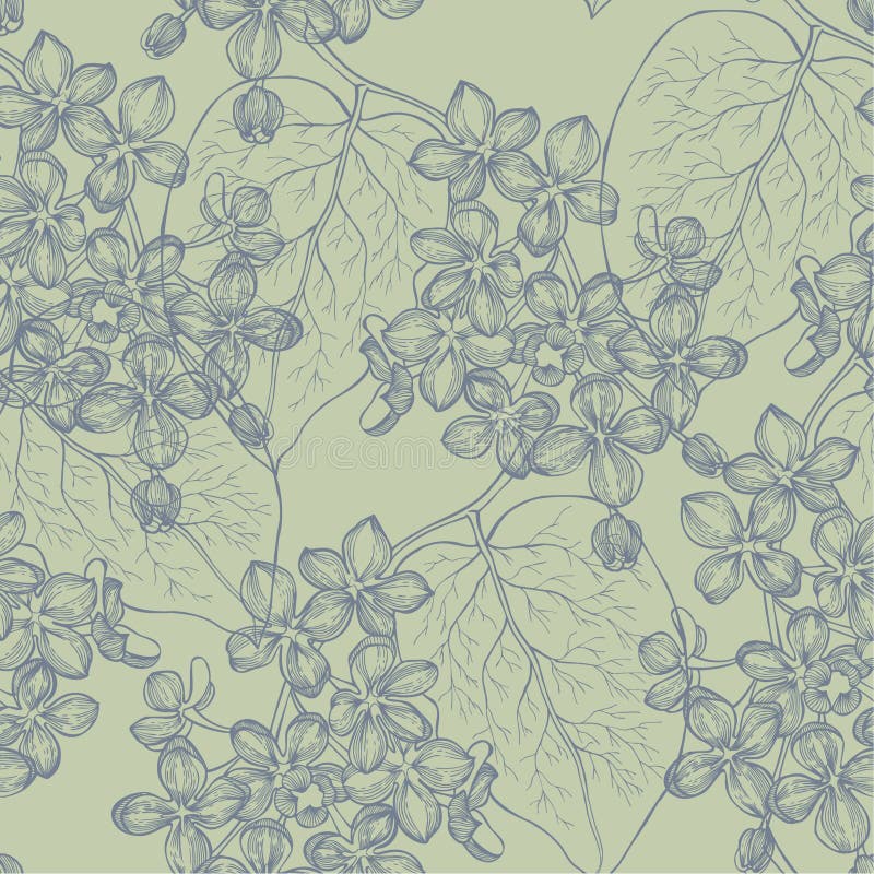 Seamless wallpaper with a branch of lilac blossoms. Vector illus vector illustration