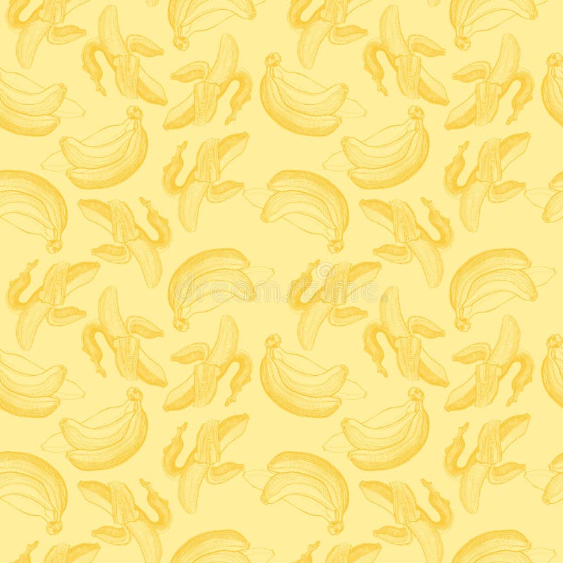 Seamless wallpaper pattern with bananas engraving drawing. Fruit. And food themes. Good for wallpaper, textile, background, design of wedding invitation, poster vector illustration