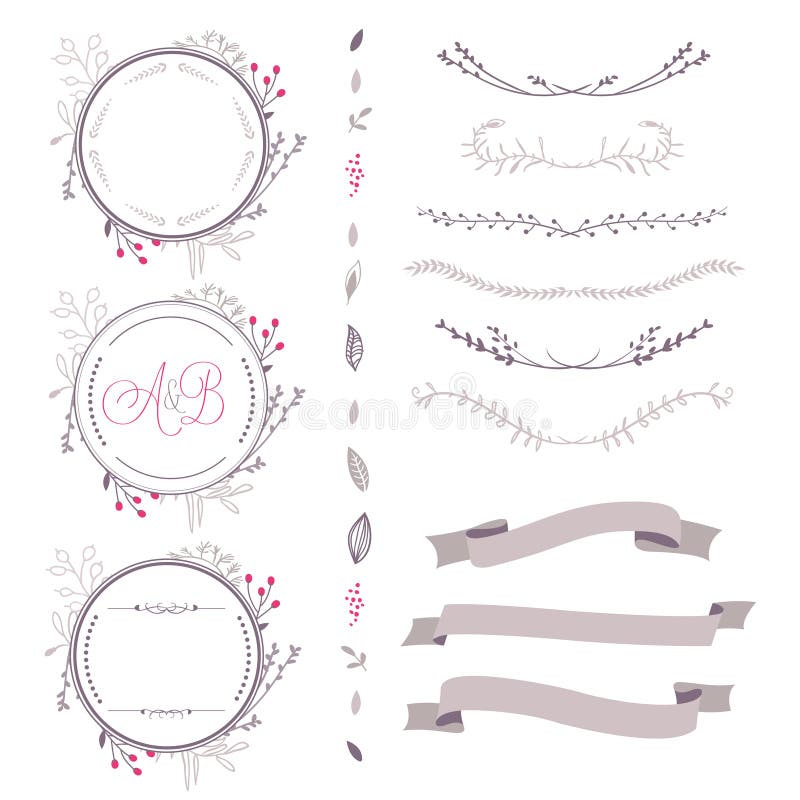 Set of abstract vector floral elements, frame, ribbon,etc vector illustration Set of abstract vector floral elements, frame, ribbon,etc vector illustration