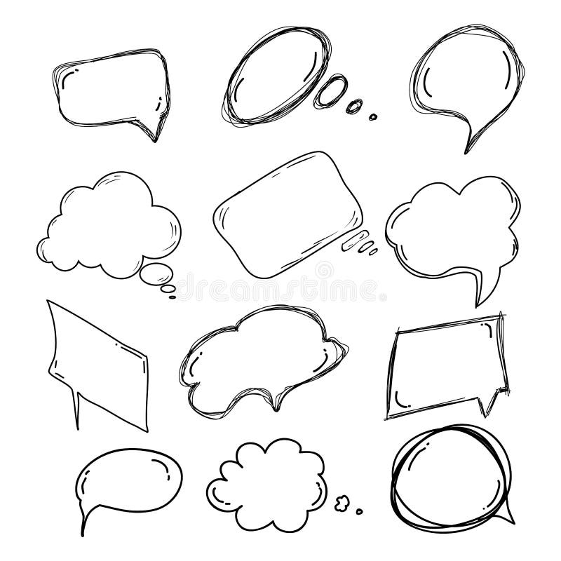 Set of handdrawn doodle boobles for your text. design for comics Speech situation phrases with a black pencil. Vector royalty free illustration