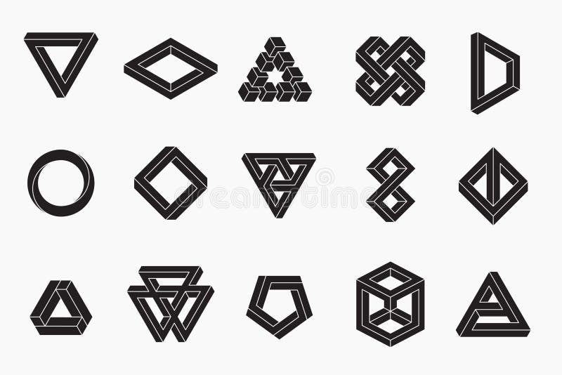 Set of impossible shapes, un-expanded strokes vector illustration