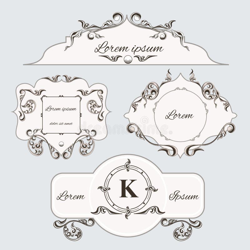 Set of vintage ornament frame and labels stock illustration Set of vintage ornament frame and labels stock illustration