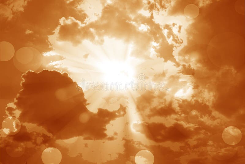 Shining sun at clear orange sky and lens flare with copy space. stock image Shining sun at clear orange sky and lens flare with copy space. stock image