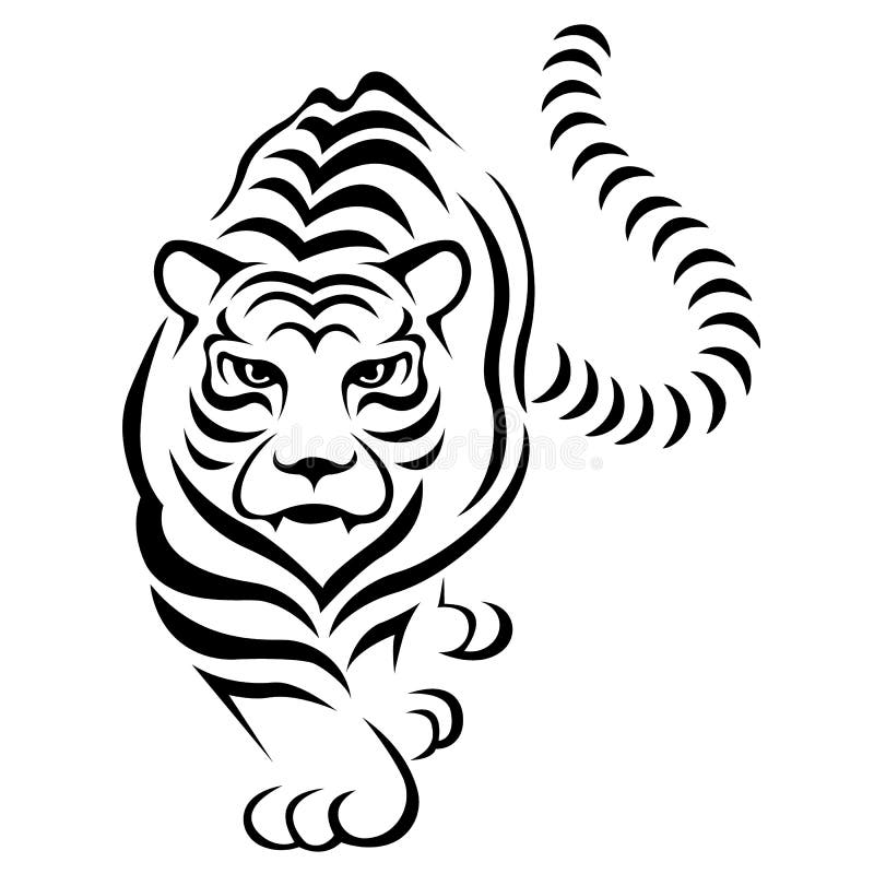 Silhouette of a tiger, painted in black, painted with zigzag lines. Logo animal tiger. Vector illustration royalty free illustration Silhouette of a tiger, painted in black, painted with zigzag lines. Logo animal tiger. Vector illustration royalty free illustration