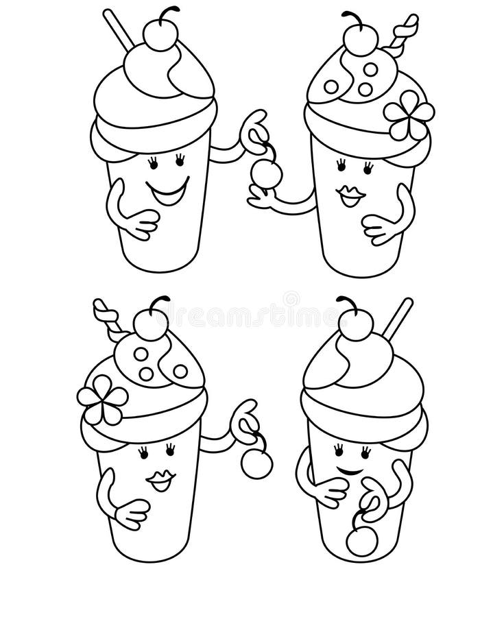 Simple line drawing. Fabulous Ice Cream with cherries. May be use for children