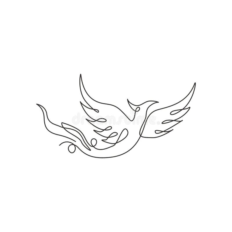 Single continuous line drawing of flame phoenix bird for corporate logo identity. Company icon concept from fauna shape. Dynamic. One line graphic draw vector vector illustration