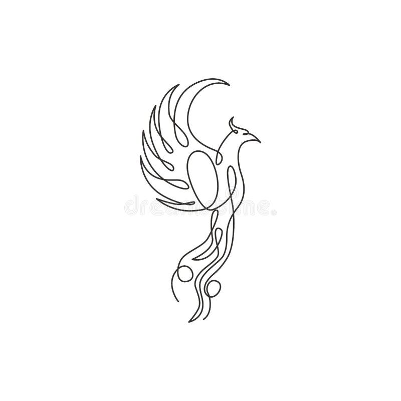 Single continuous line drawing of flame phoenix bird for corporate logo identity. Company icon concept from fauna shape. Trendy. One line draw vector design royalty free illustration