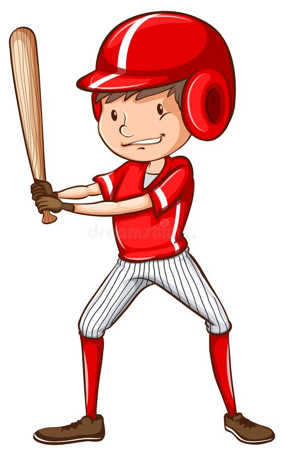 A sketch of a baseball player holding a bat stock illustration