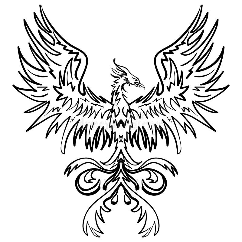 Sketch drawing of Phoenix. Isolated on white background tattoo phoenix stock illustration