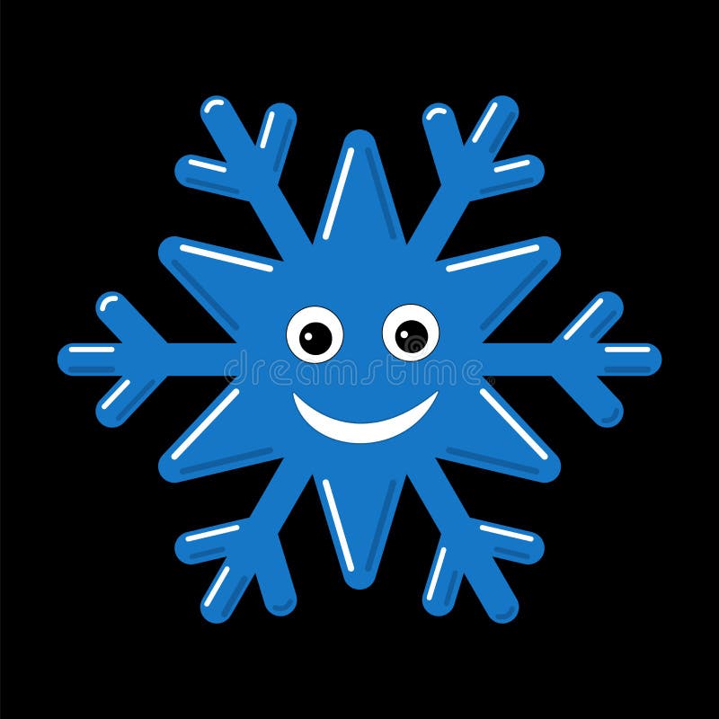 Snowflake smiley baby face. Cute winter blue snow flake, smile, isolated black background. Happy fun character, kid. Emoticon. Drawing cartoon doodle. Holiday vector illustration