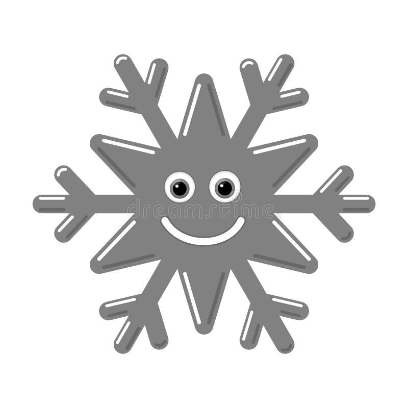 Snowflake smiley baby face. Cute winter gray snow flake, smile, isolated white background. Happy fun character, kid. Emoticon. Drawing cartoon doodle. Holiday vector illustration