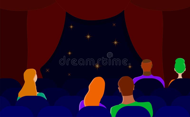Spectators in the theater. Men and women in the hall. Flat vector. Illustration stock illustration