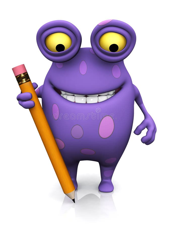 A spotted monster holding a large pencil. vector illustration