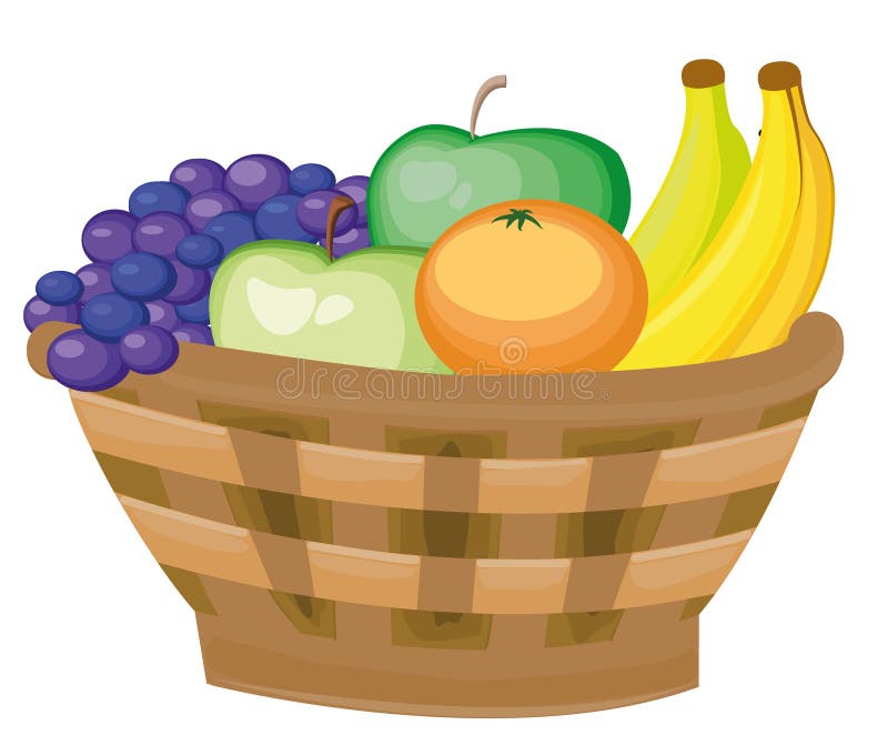 Still life. basket with fruits - bananas, grapes, apples. Gifts of Autumn. Harvest. Vector illustration stock illustration