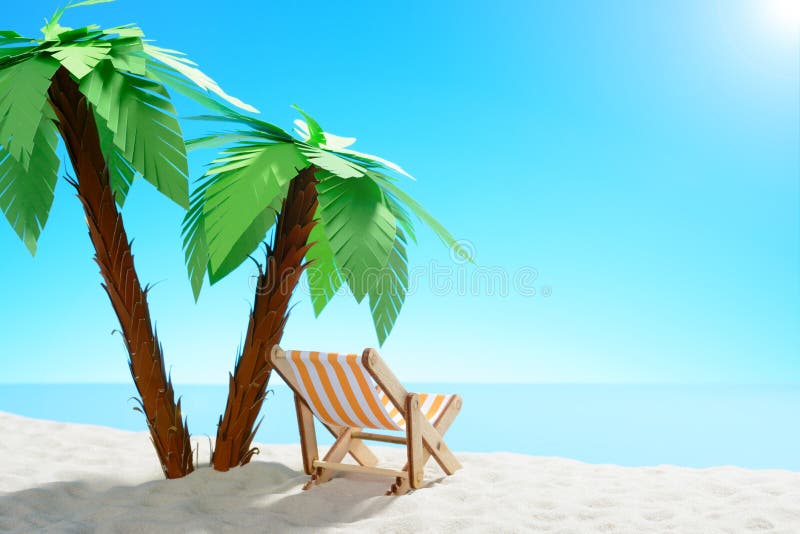 Sun lounger under a palm tree on the sandy coast. Sky with copy space. F royalty free stock image Sun lounger under a palm tree on the sandy coast. Sky with copy space. F royalty free stock image