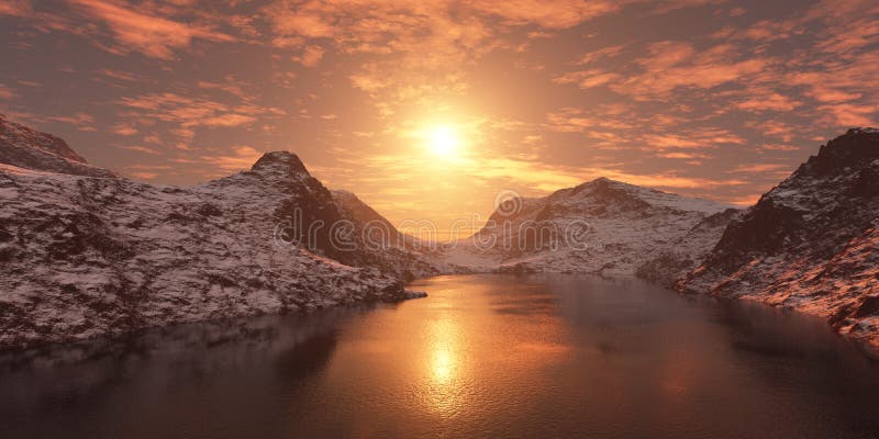Sunset over the sea bay. royalty free illustration
