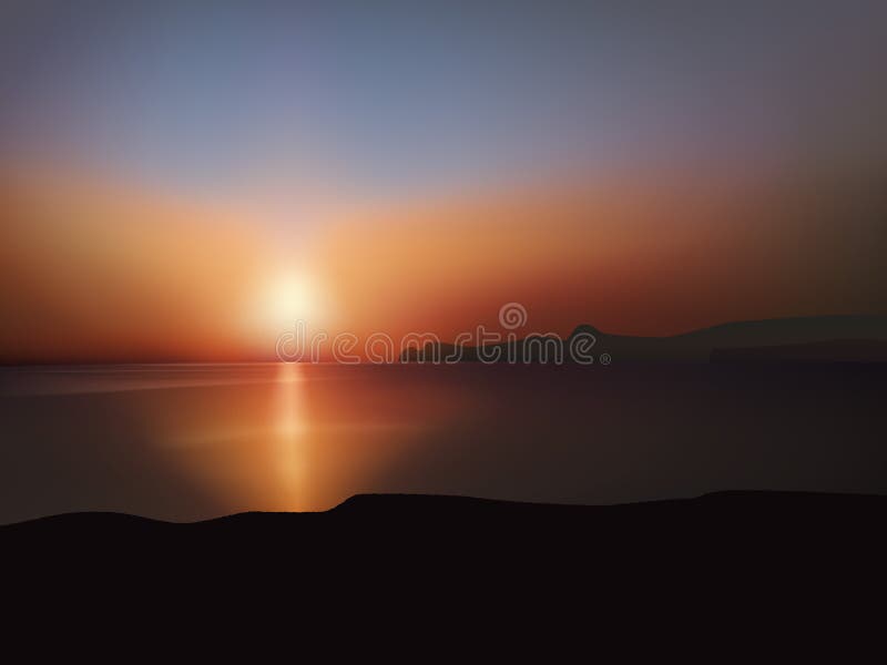 Sunset over sea vector illustration