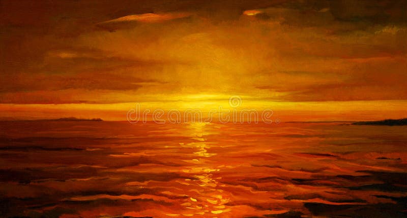 Sunset on the sea, painting stock illustration