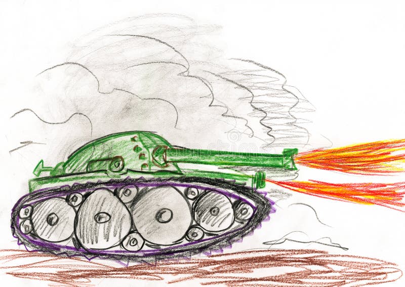 Tank in war battle. child drawing. Tank in war battle. childs drawing vector illustration