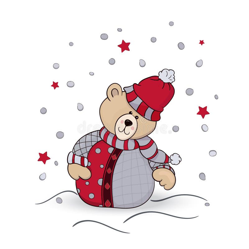 Teddy New Year`s bear and snowflakes. Vector illustration vector illustration