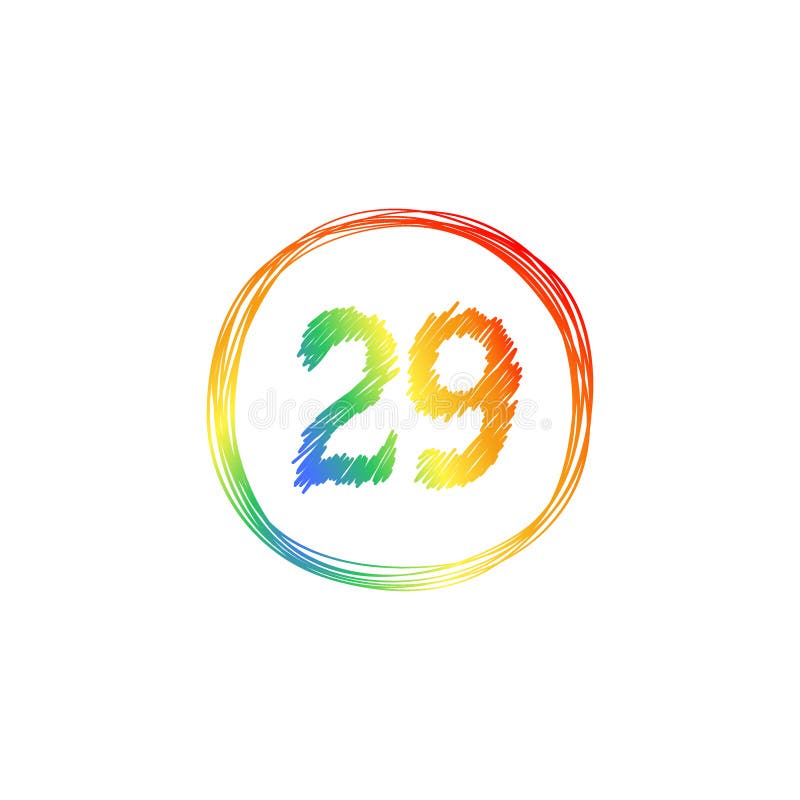 29th Anniversary celebration. Rainbow, multicolored number 29 in a round frame. Hand drawing one line. Tangled round scribble hand. 29th Anniversary celebration royalty free illustration 29th Anniversary celebration. Rainbow, multicolored number 29 in a round frame. Hand drawing one line. Tangled round scribble hand. 29th Anniversary celebration royalty free illustration