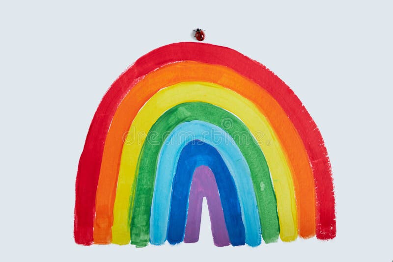Thank to NHS. Childrens hand drawing rainbow on paper. Greating card for nurses. Ladybug sat stock image Thank to NHS. Childrens hand drawing rainbow on paper. Greating card for nurses. Ladybug sat stock image