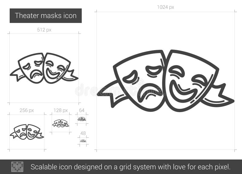 Theater masks line icon. Theater masks vector line icon isolated on white background. Theater masks line icon for infographic, website or app. Scalable icon stock illustration