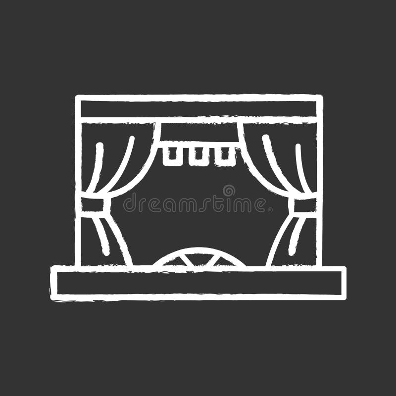 Theater stage chalk icon. Cinema. Concert stage. Opera or ballet scene. Isolated vector chalkboard illustration stock illustration