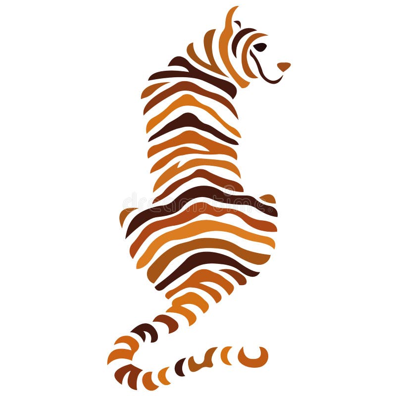 Tiger silhouette, painted in orange, brown, colored in zigzag striped lines. Animal tiger logo. Vector illustration stock illustration Tiger silhouette, painted in orange, brown, colored in zigzag striped lines. Animal tiger logo. Vector illustration stock illustration