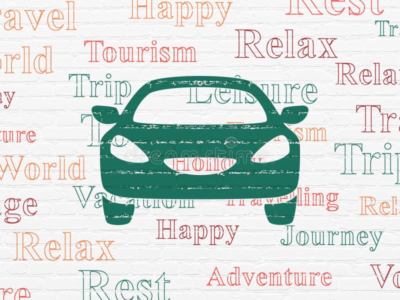 Tourism concept: Car on wall background vector illustration Tourism concept: Car on wall background vector illustration
