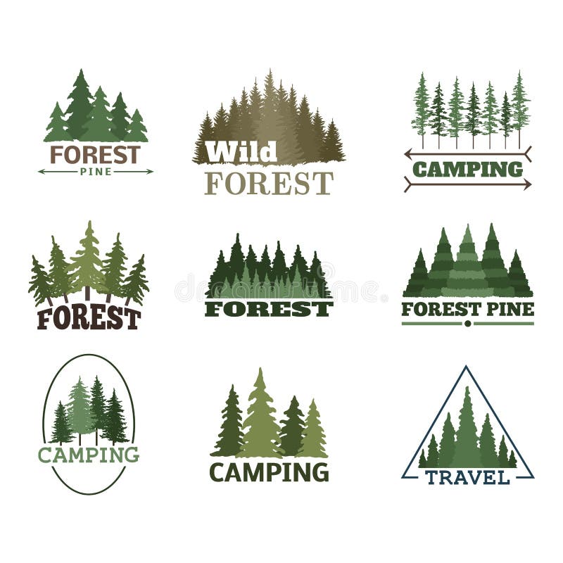 Tree outdoor travel green silhouette forest badge coniferous natural logo badge tops pine spruce vector. Tree outdoor travel green silhouette forest logo vector illustration