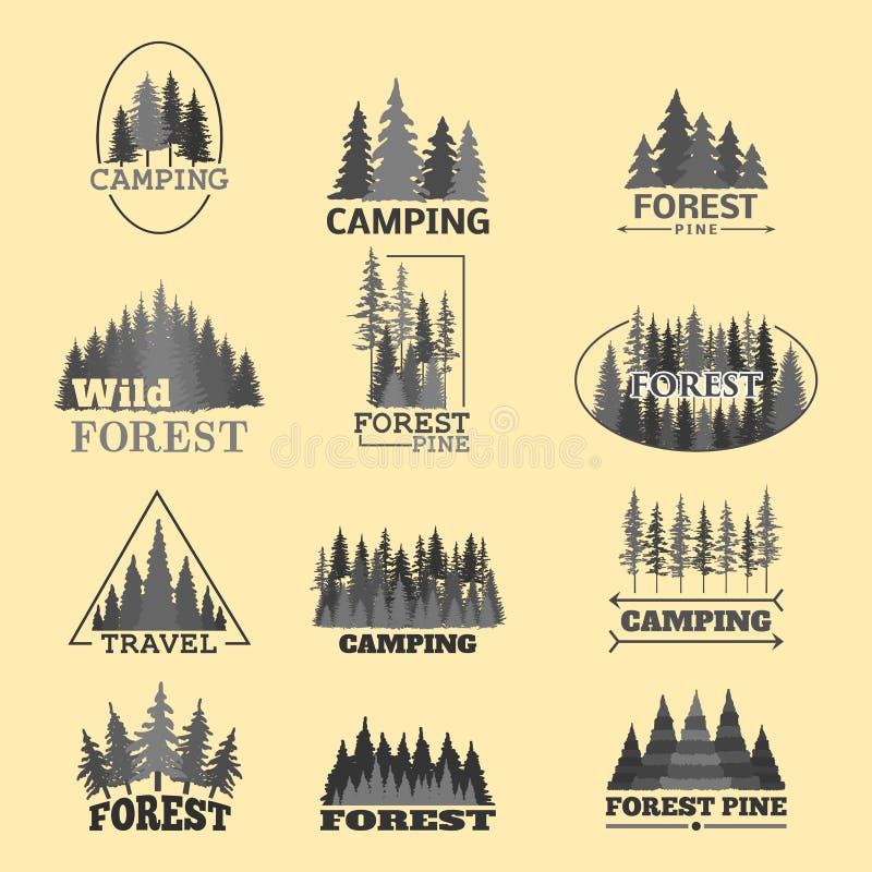 Tree outdoor travel green silhouette forest badge coniferous natural logo badge tops pine spruce vector. Tree outdoor travel green silhouette forest logo royalty free illustration