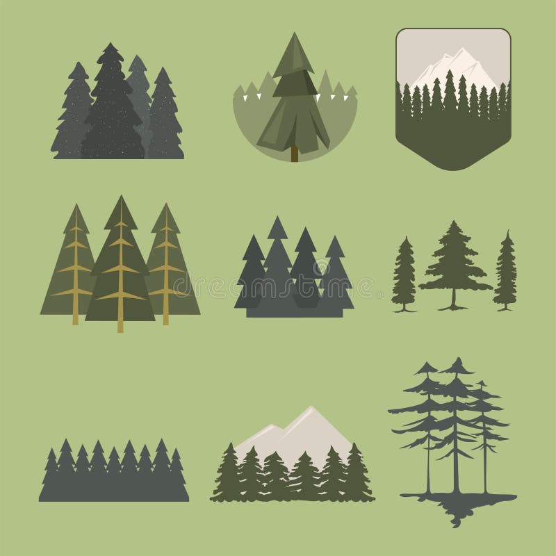 Tree outdoor travel pine silhouette coniferous natural tops pine spruce branch cedar plant leaf stem drawing vector. Tree outdoor travel pine silhouette logo stock illustration