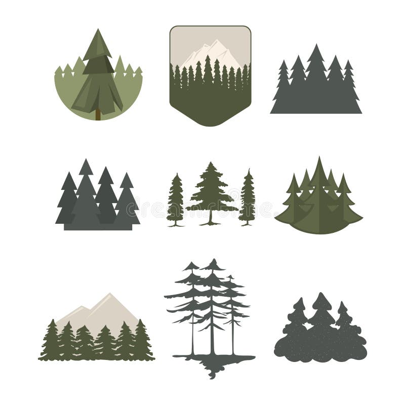 Tree outdoor travel pine silhouette coniferous natural tops pine spruce branch cedar plant leaf stem drawing vector. Tree outdoor travel pine silhouette logo royalty free illustration