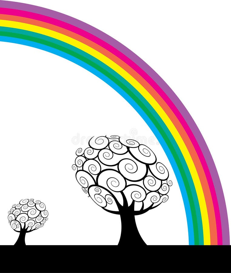 Trees and rainbow stock illustration