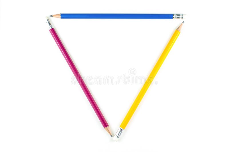 Triangle of major color pencil on white background. royalty free stock photo