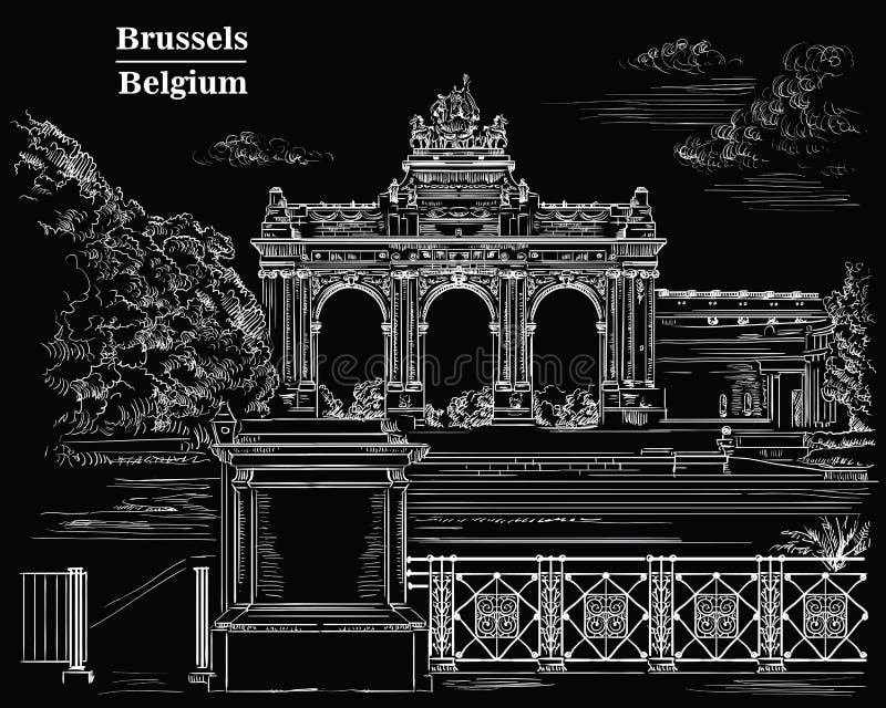 Triumphal arch in the park of the fiftieth anniversary in Brussels, back. The triumphal arch in the park of the fiftieth anniversary in Brussels Belgium vector illustration Triumphal arch in the park of the fiftieth anniversary in Brussels, back. The triumphal arch in the park of the fiftieth anniversary in Brussels Belgium vector illustration