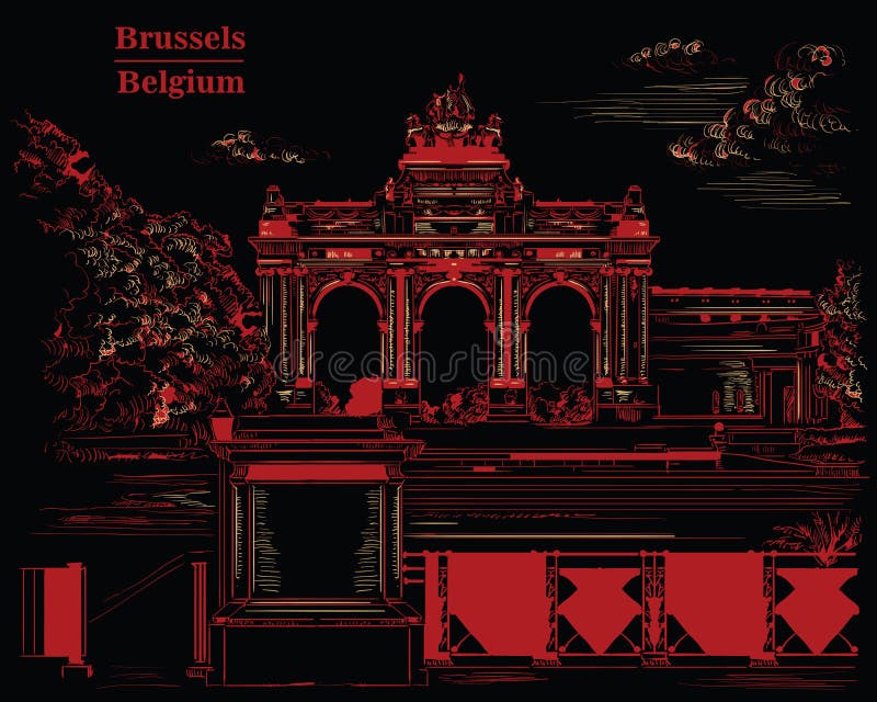 Triumphal arch in the park of the fiftieth anniversary in Brussels, black and red. The triumphal arch in the park of the fiftieth anniversary in Brussels Belgium vector illustration Triumphal arch in the park of the fiftieth anniversary in Brussels, black and red. The triumphal arch in the park of the fiftieth anniversary in Brussels Belgium vector illustration