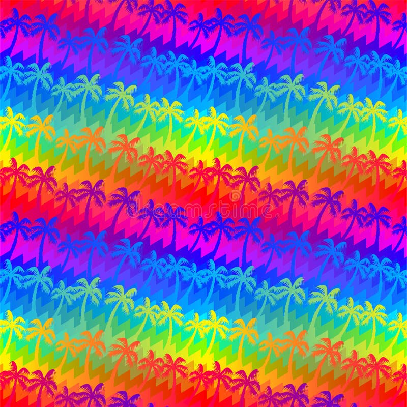 Tropical rainbow palm trees stripes seamless pattern royalty free illustration