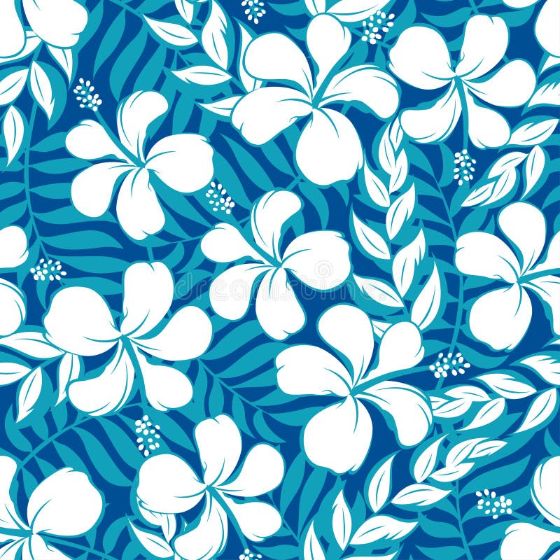 Tropical white and turquoise graphic seamless pattern vector illustration